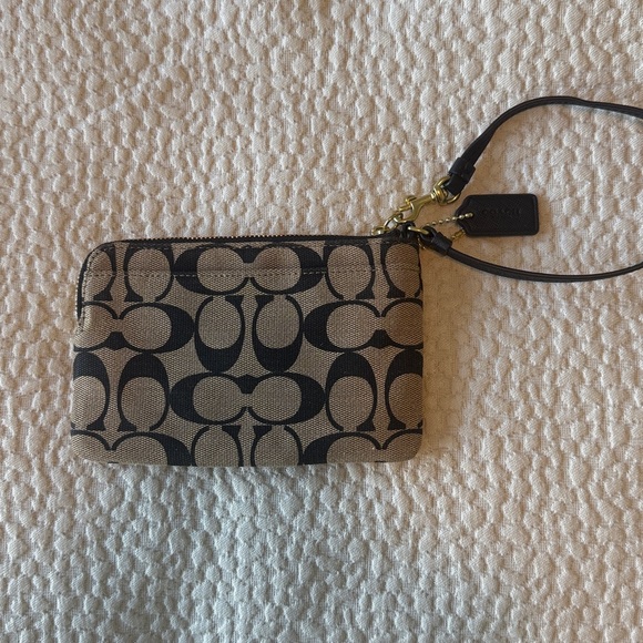 Coach Signature Black and Tan Wristlet - Picture 4 of 4